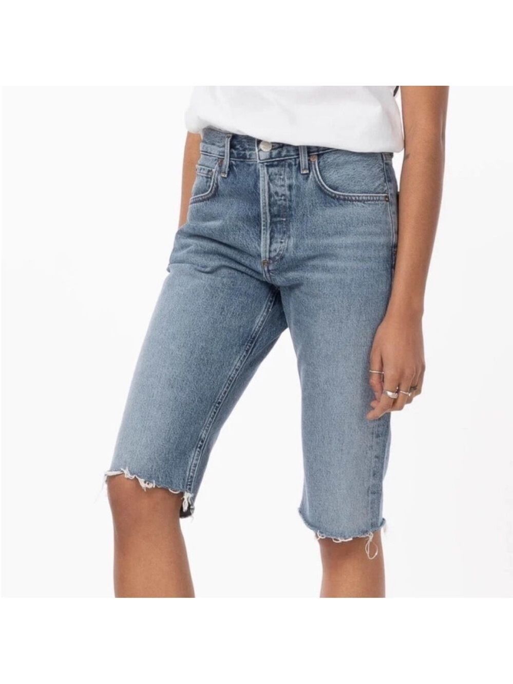 AGOLDE Carrie Shorts Long Length Bermuda Denim Jeans Size 25 28 Waist